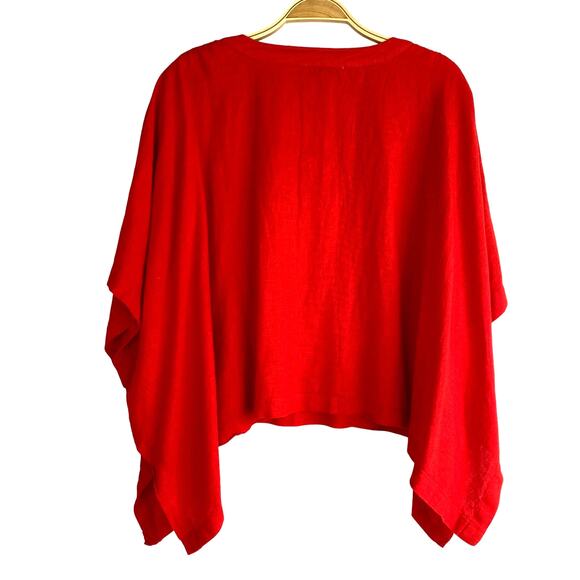 Calligraphie Linen Blend Kimono Poncho Top Women S Red Slouchy‎ Lagenlook Boho - Picture 2 of 8